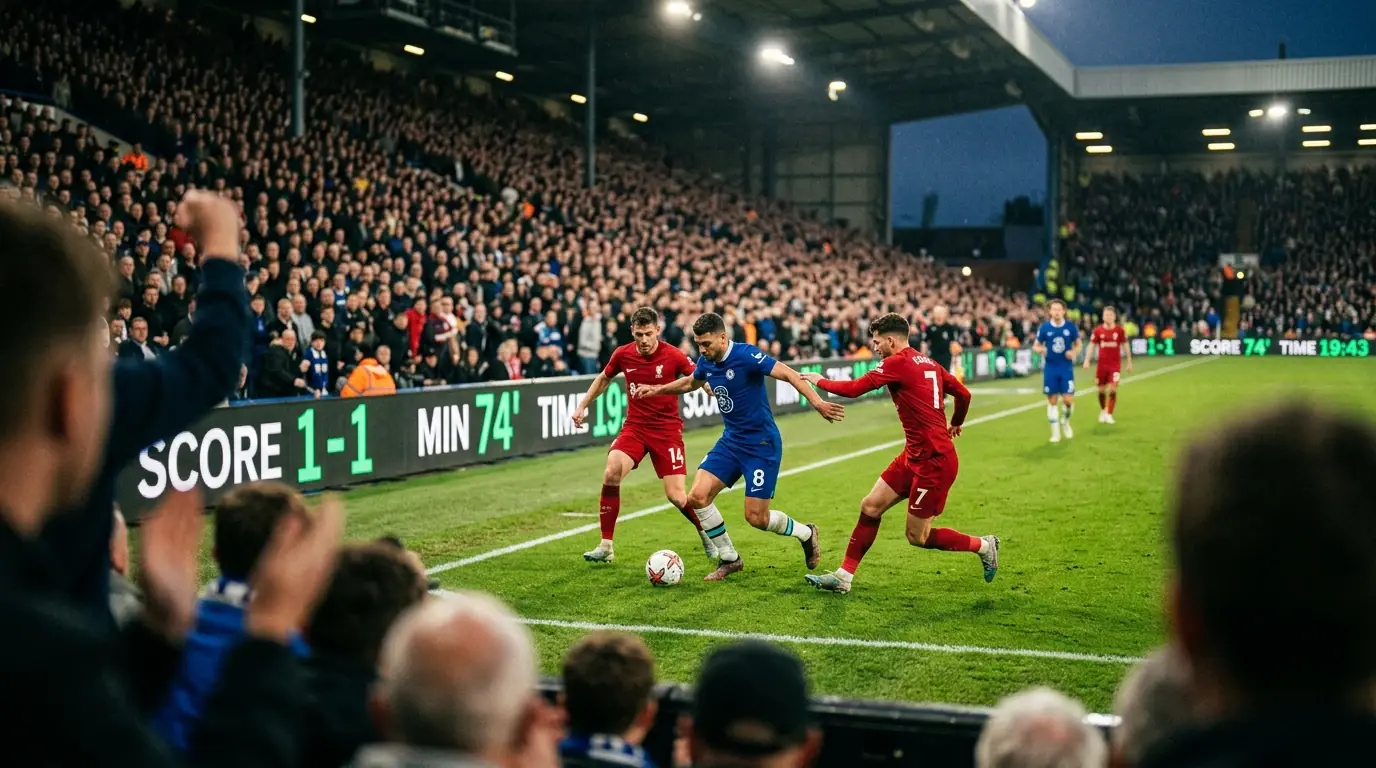 Fodboldkamp i gang med live odds-visning og cash out-knap i forgrunden
